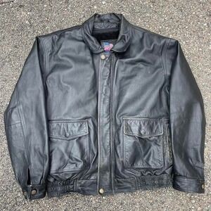 USA Leather Black Leather Jacket Lined Full Zip Men's Size XL Outerwear Vintage
